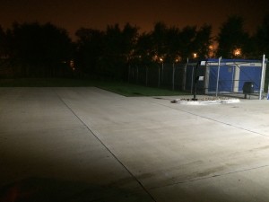 Perimeter LED flood lighting at 24 hour storage front gate