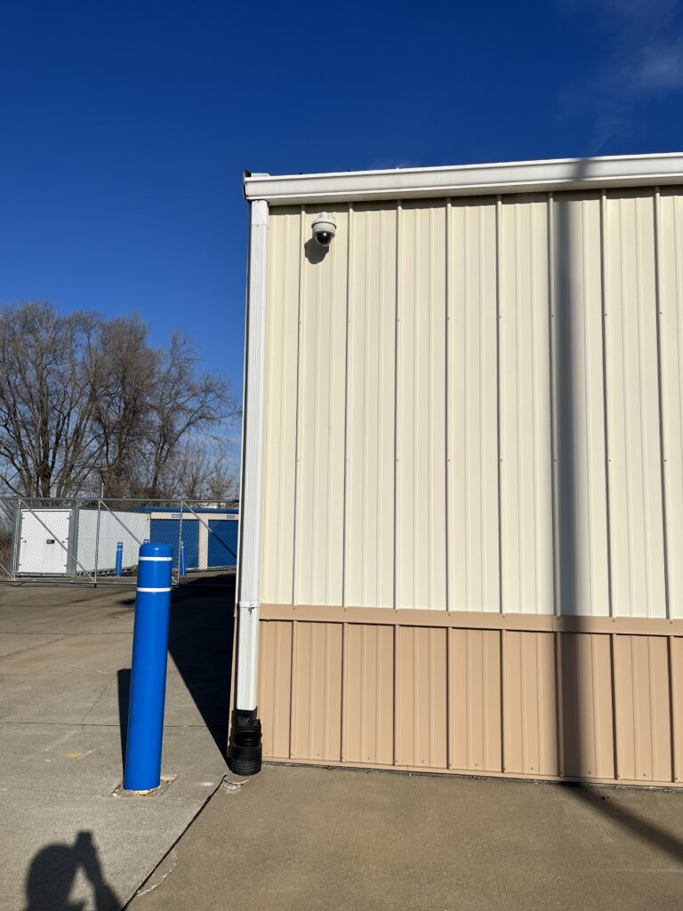 One of the security cameras on a building at Quad Cities Storage in Davenport, Iowa